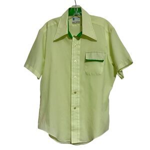Zayre Buttons Up Shirt Men's Size L Vintage Collared Al Bundy Lime Short Sleeve